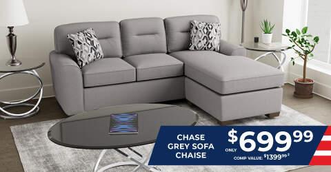 Chase Grey Sofa Chaise only $699.99. Comp value $1399.99