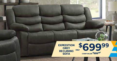 Expeditiona grey reclining sofa only $699.99. Comp Value 999.99.2.