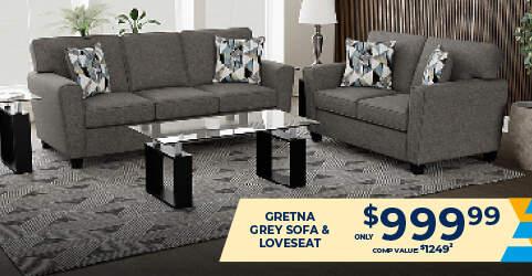Gretna Grey Sofa and Loveseat only 999.99. Comp Value 1249.1.