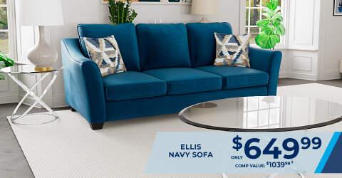 Ellis Navy Sofa only $649.99 comp value 1039.98.