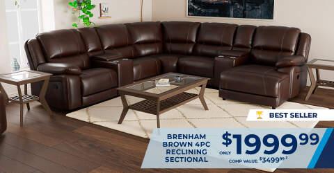 Brenham brown 4PC reclining sectional only $1999.99 comp value 3499.99. Best seller