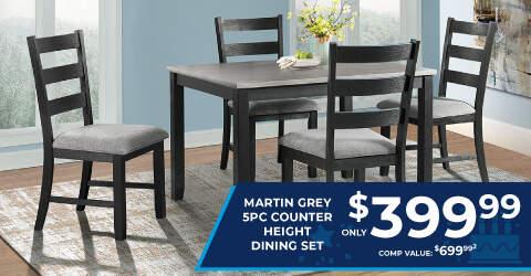 Martin Grey 5PC counter height dining set only 399.99. Comp value. 699.99.2