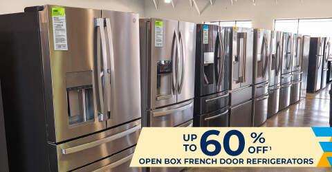 Up to 60% off of open box French door refrigerators.