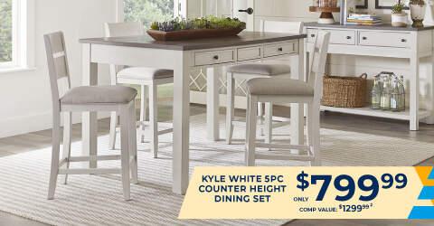 Kyle White 5PC Counter Height Dining Set Only 799.99. Comp value 1299.99.