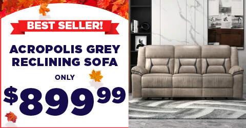 Best Seller! Acropolis Grey Reclining Sofa only $899.99