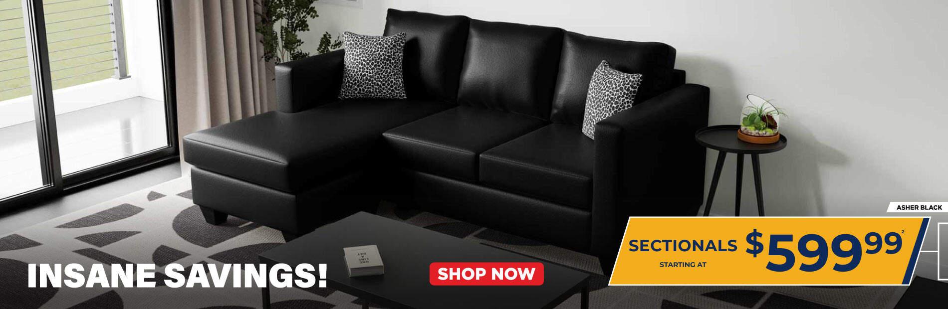 Insane Savings! Asher Black. Sectionals starting at 599.99.2. Shop now!