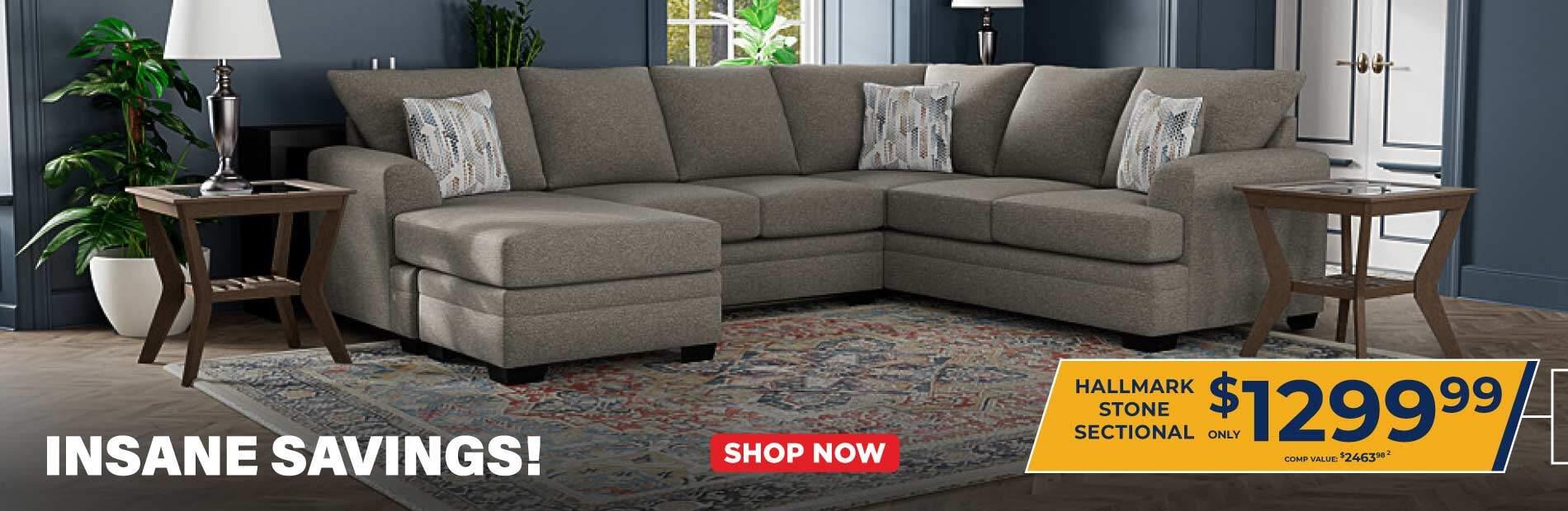 Insane Savings! Hallmark Stone Sectional Only $1,299.99 Comp Value 2463.98. 2. Shop now!