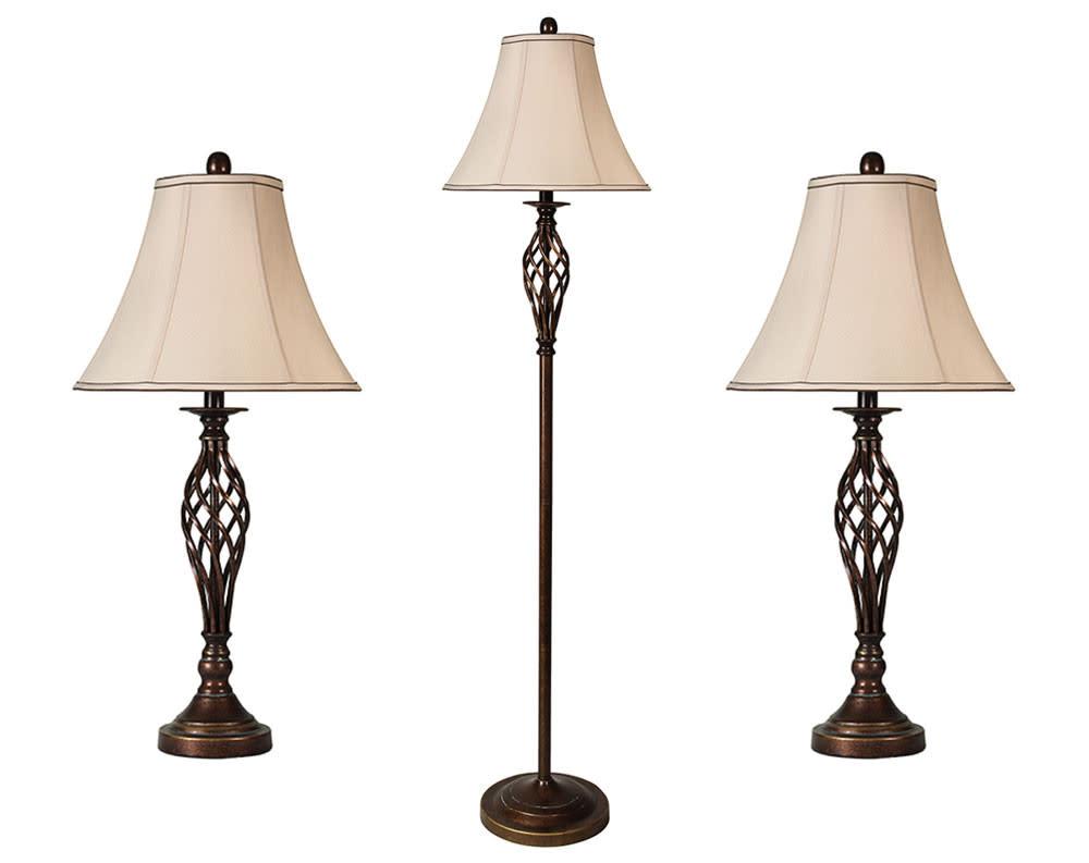 Barclay Brass 3 Piece Table and Floor Lamp Set