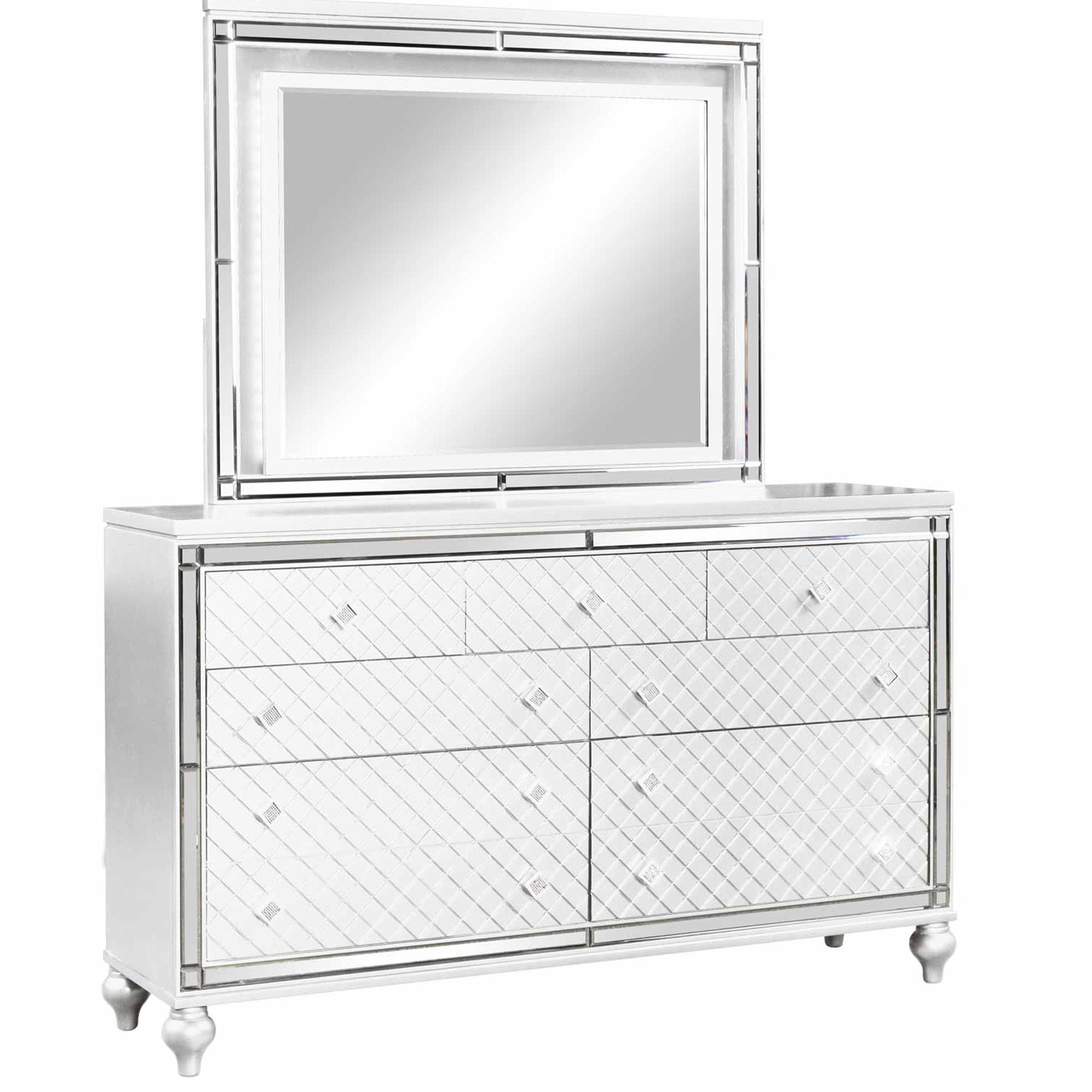 Malibu White Dresser & Mirror with LED Lighting