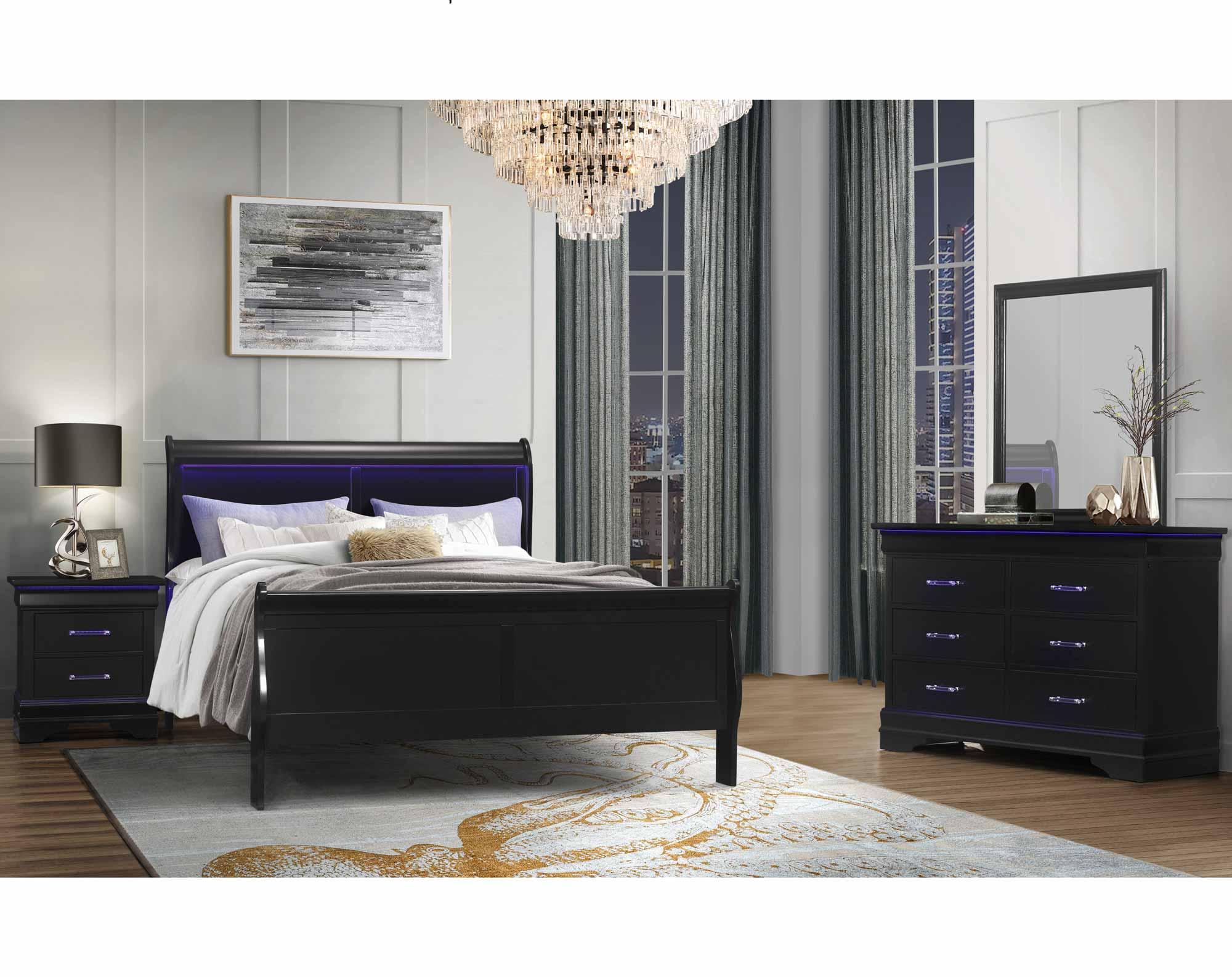 Charlie Black Queen 3pc Bedroom Set with LED Lighting