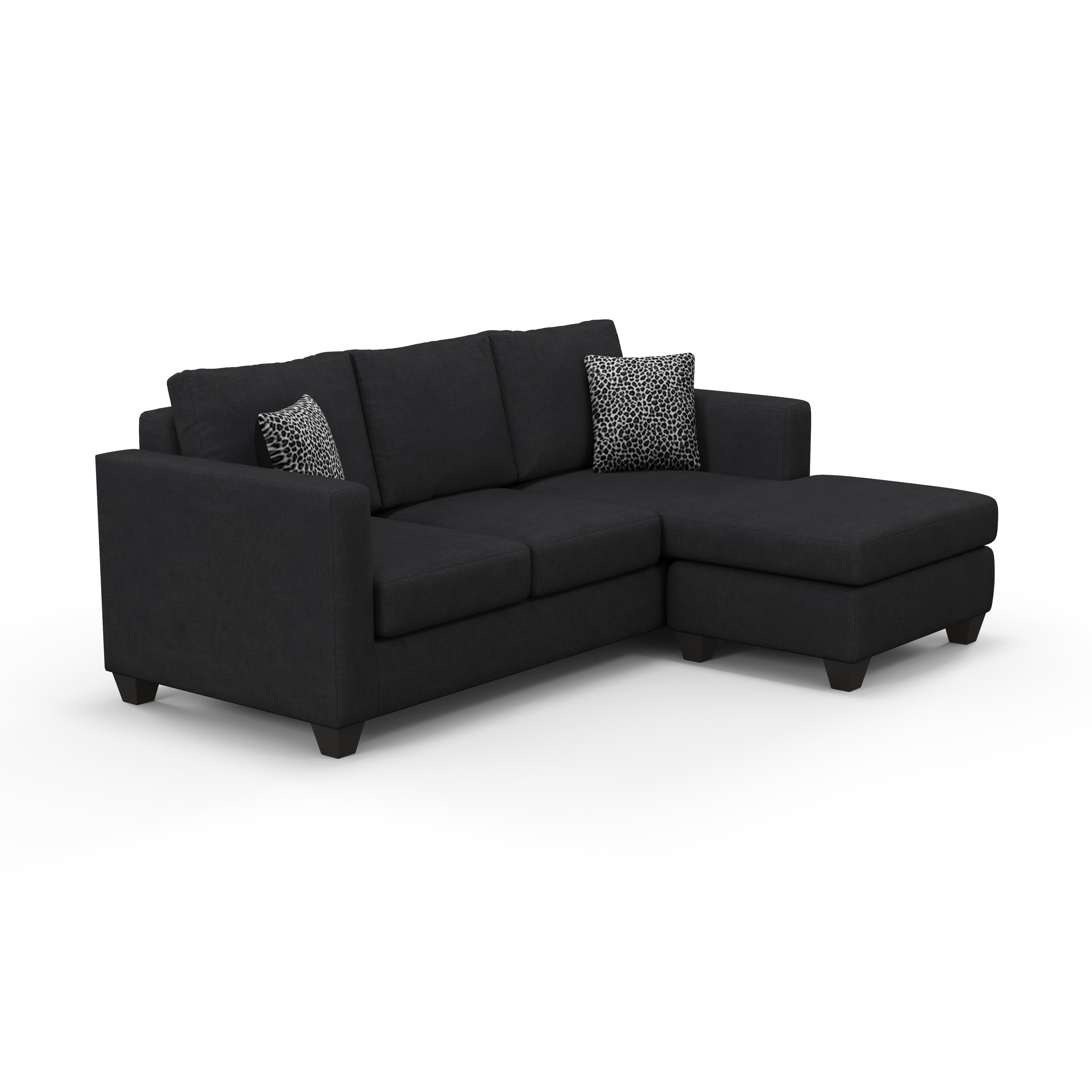 Asher Black 2-Piece Sofa Chaise With Reversible Ottoman
